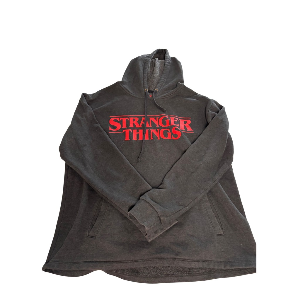 Stranger Things Netflix Hoodie Black Red Logo Graphic Pullover Sweatshirt Large